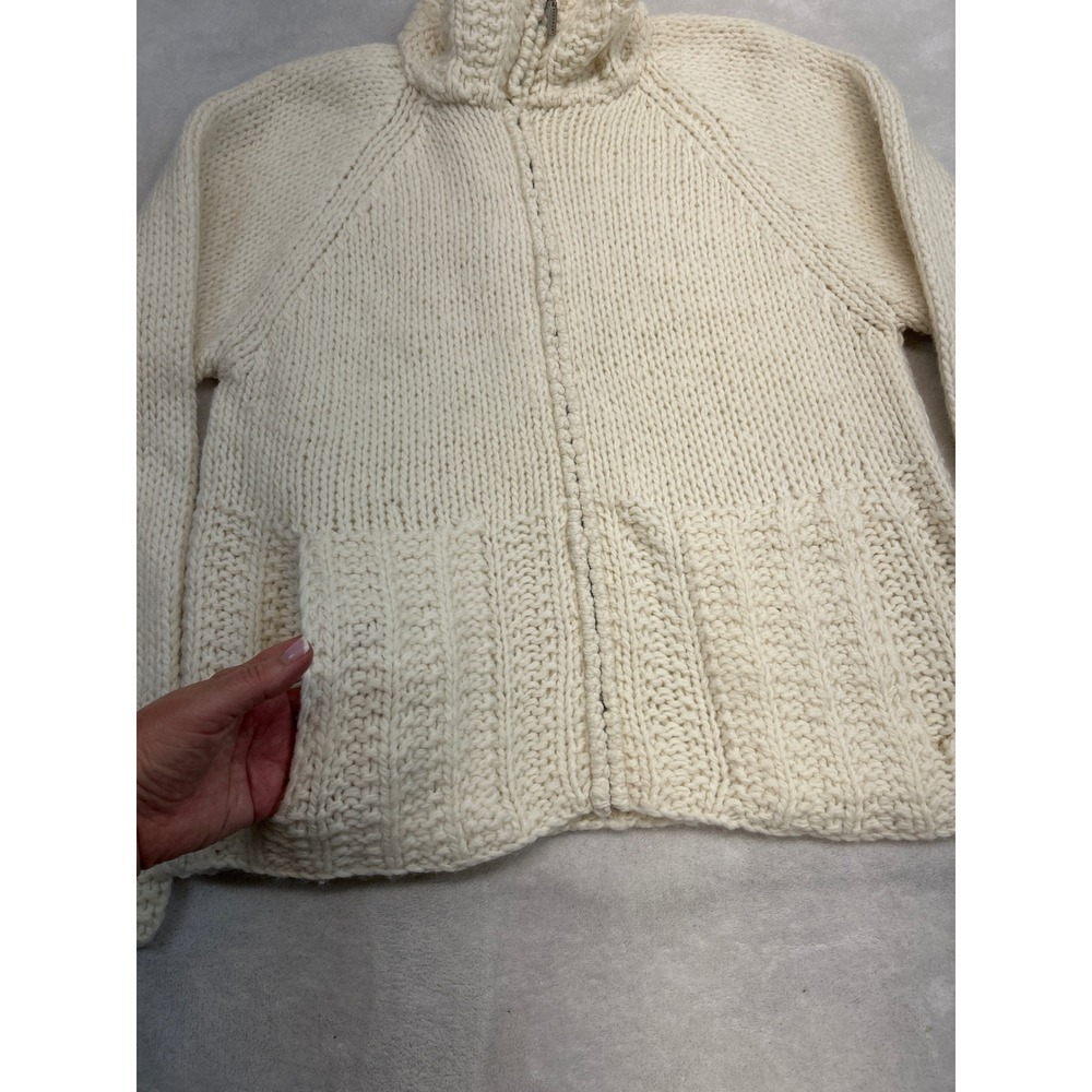 Liz Claiborne Cardigan Women XL Cream Wool Blend Full Zip Mock Neck Chunky Knit - Picture 4 of 5